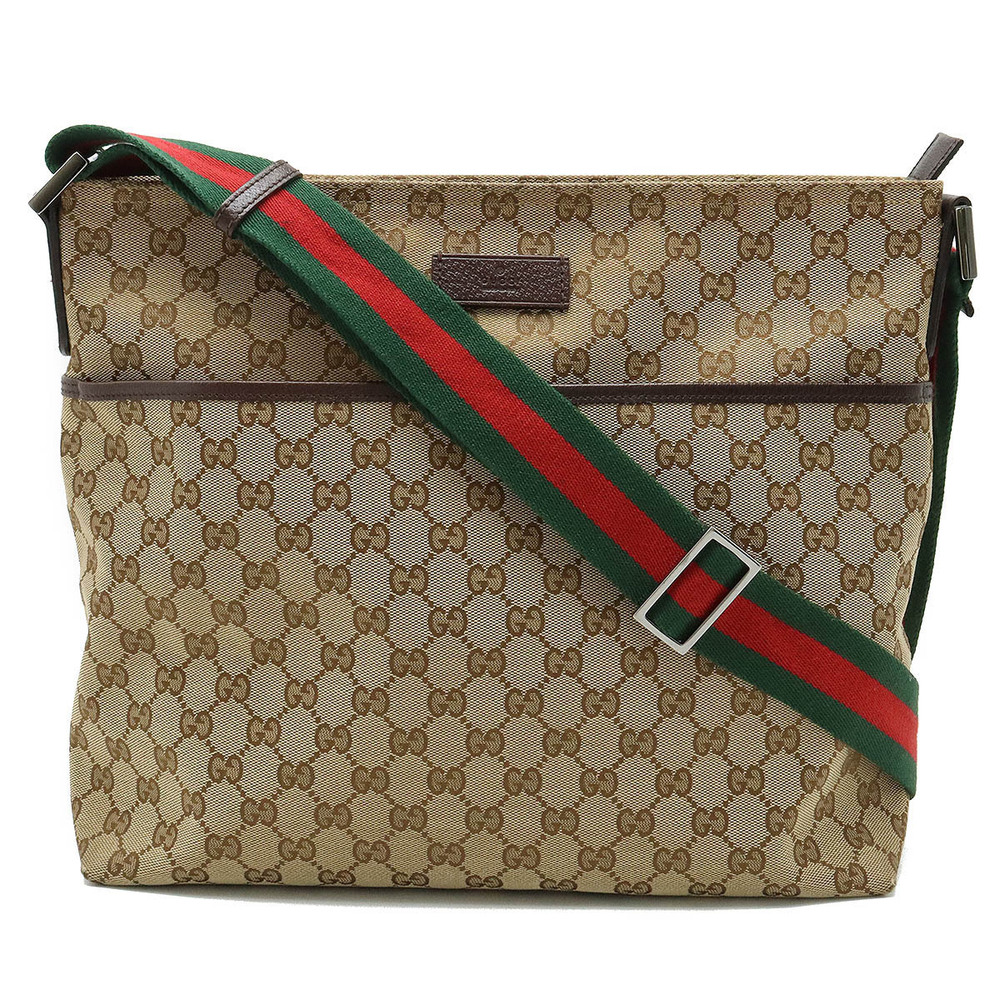 Gucci GG Canvas Sherry Web Crossbody Bag Leather Beige Brown Cream